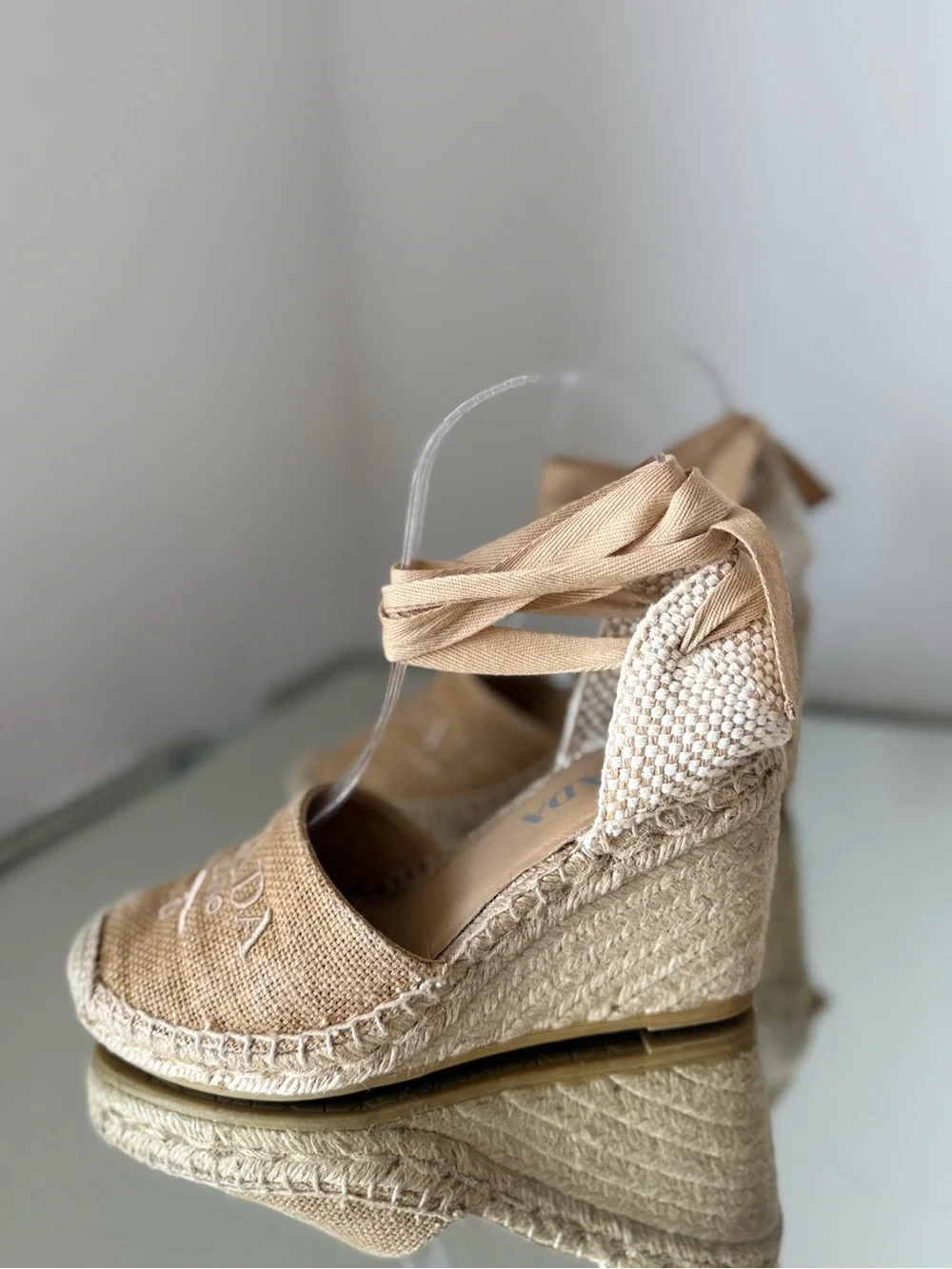 Prada Canvas Espadrille Wedge Tie-Ankle Shoes $850 36